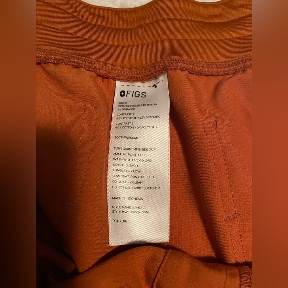Figs Rust Jogger Pants with rust colored size xl petite Pink Accents scrub pants - Picture 6 of 11